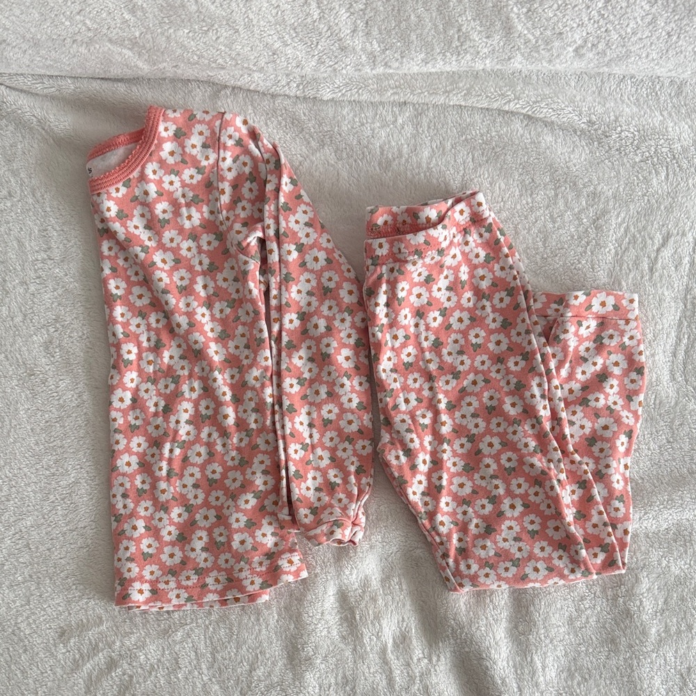Girls Pink Floral Long-Sleeve Pajama Set - Soft Cotton Blend